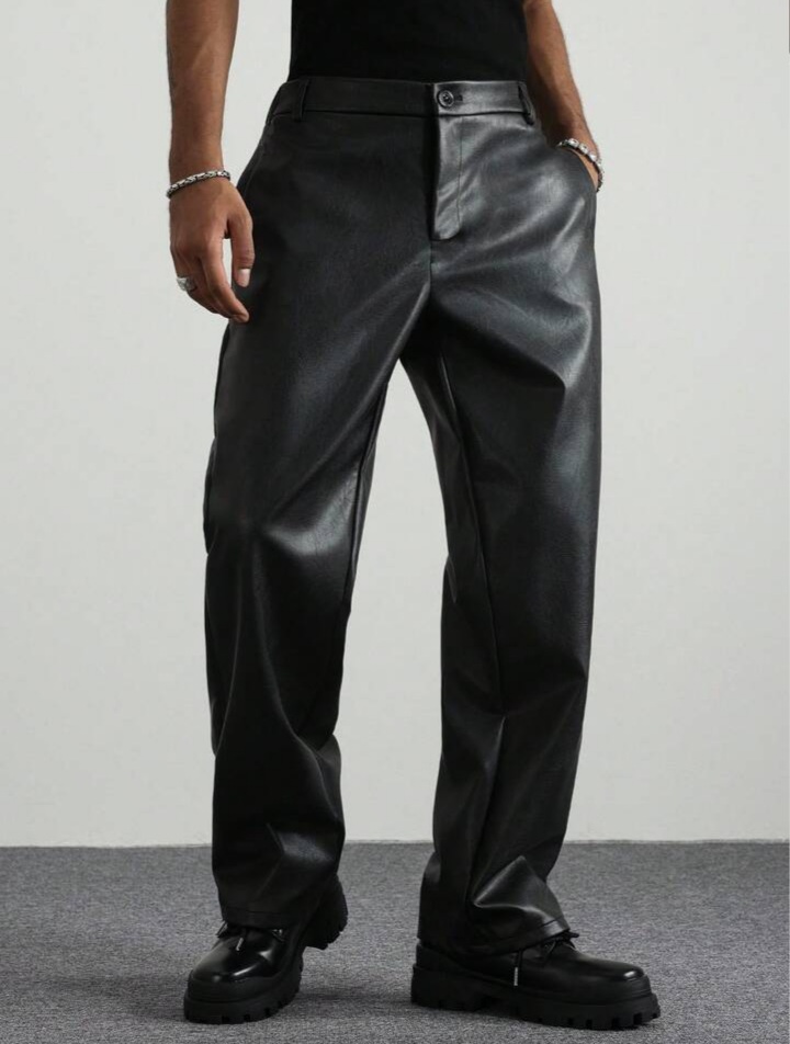 Men's Black PU Leather Trousers Pants
